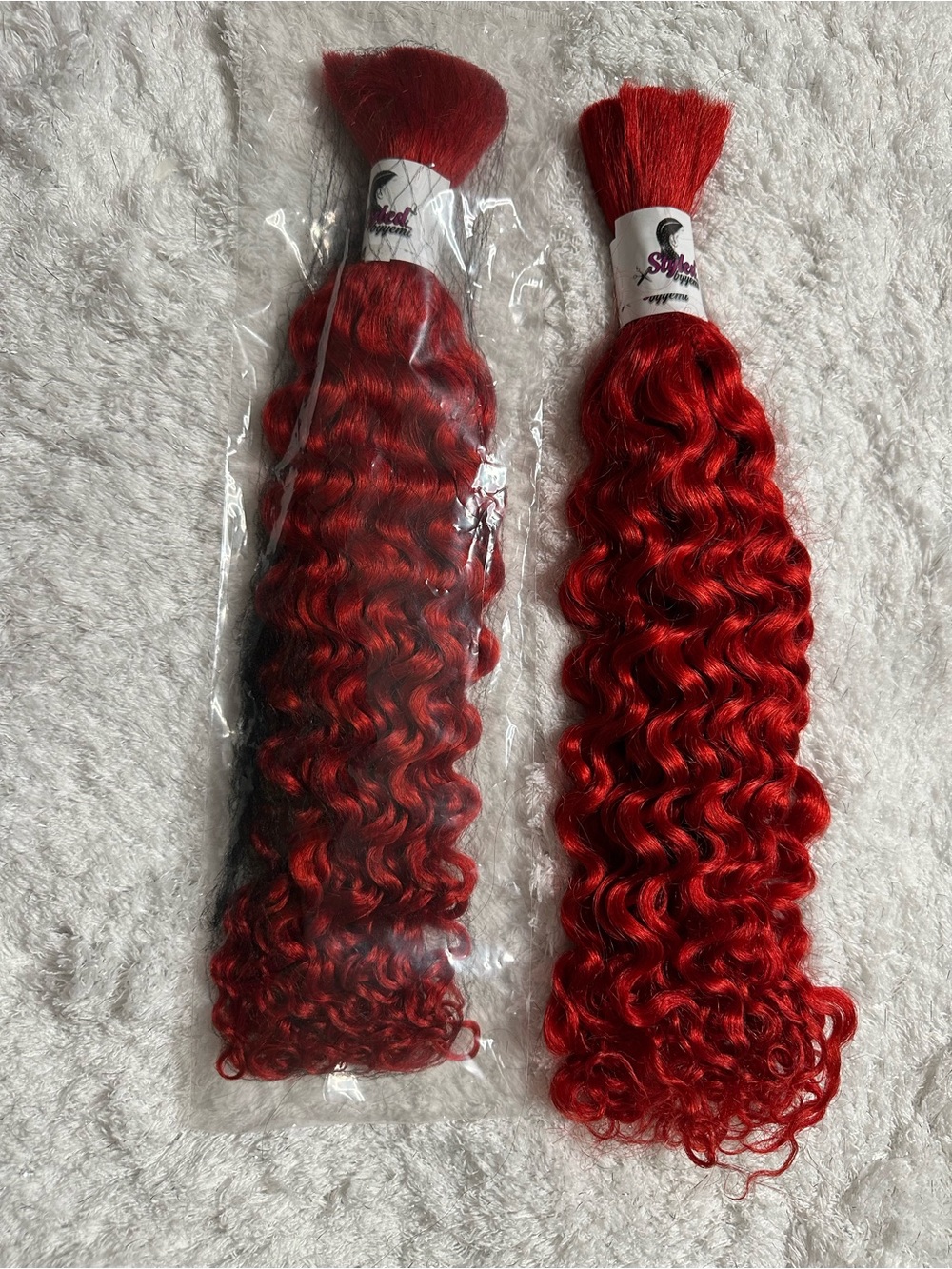 100% Italian Human hair curly piece for Boho Braids 18” 200g color RED full head